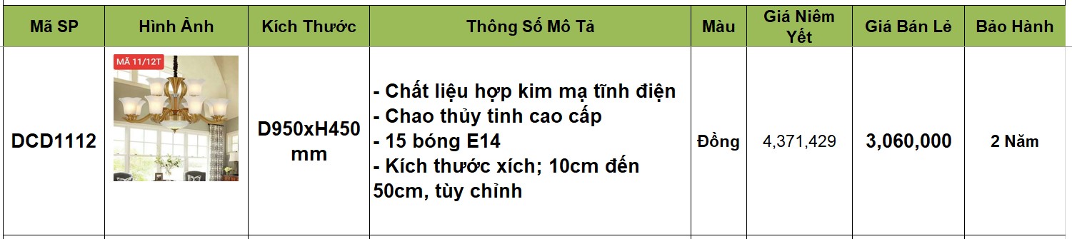 Đèn chùm đồng cao cấp DCD1112