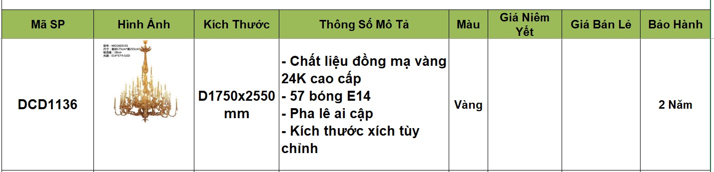 Đèn chùm đồng cao cấp DCD1136