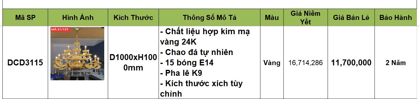 Đèn chùm đồng - DCD3115