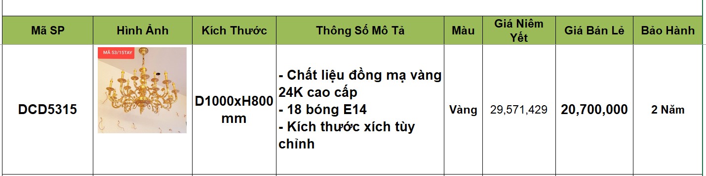 Đèn chùm đồng cao cấp DCD5315