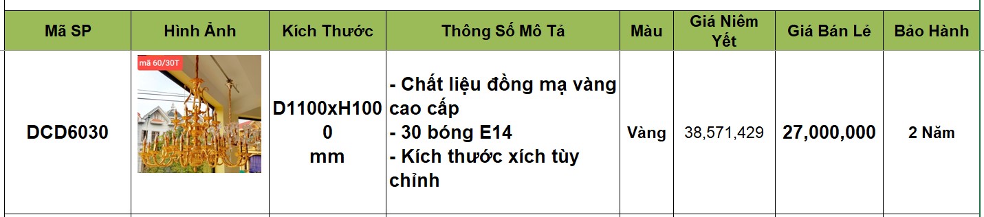 Đèn chùm đồng - DCD6030
