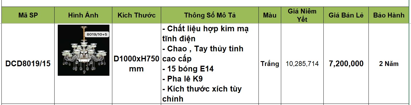 Đèn chùm đồng - DCD8019/15