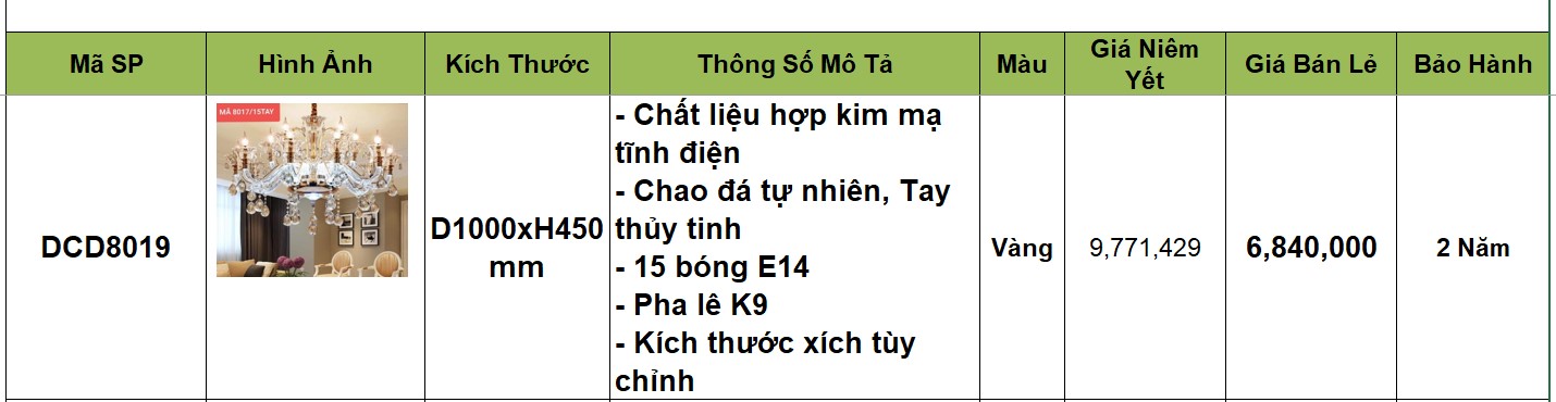 Đèn chùm đồng - DCD8019