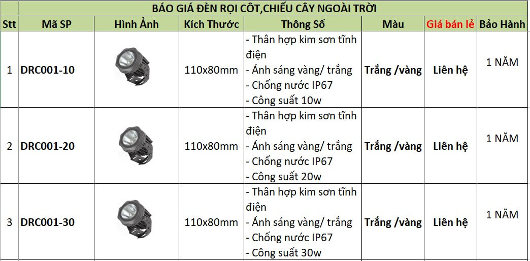 Đèn rọi cột, rọi cây các loại - DRC001