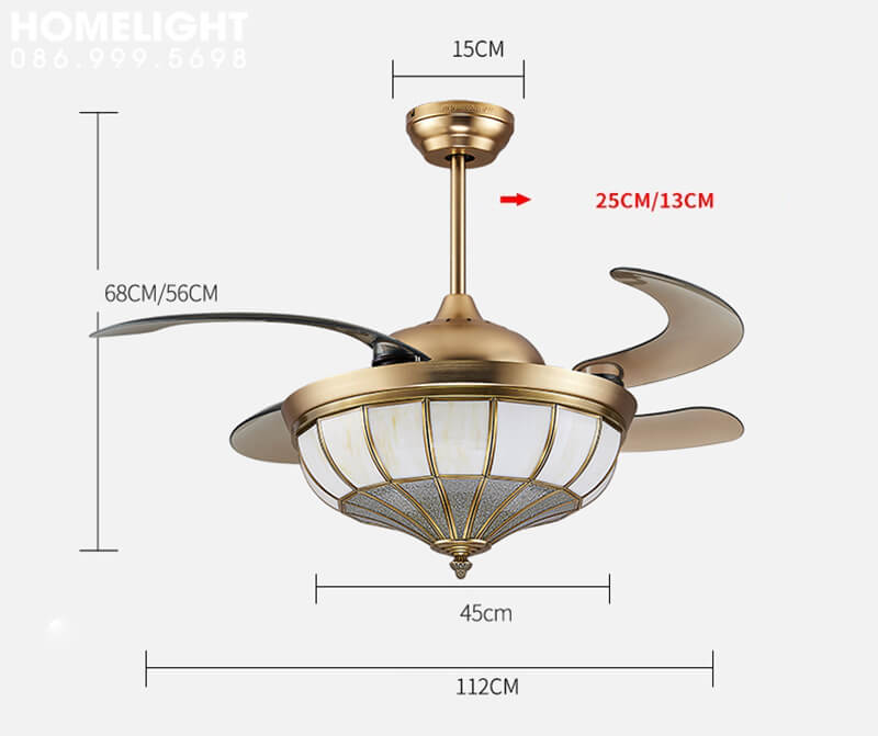 Quạt trần đèn cánh cụp xòe cao cấp - HL-FAN023