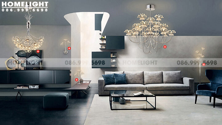 Đèn thả chùm pha lê cao cấp trang trí phòng khách tại Hà Nội - LUX005