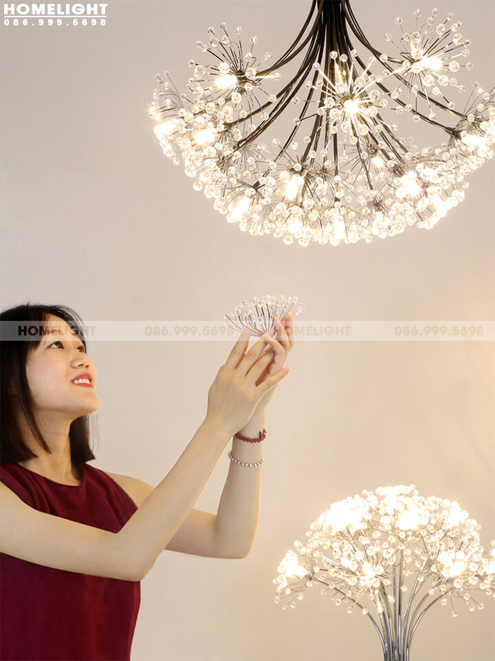 Đèn thả chùm pha lê cao cấp trang trí phòng khách tại Hà Nội - LUX008
