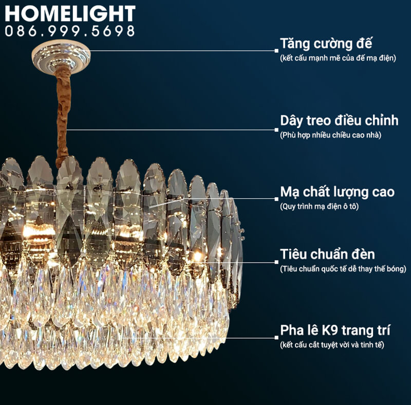 Đèn thả pha lê cao cấp Luxury TPLLUX005-1000