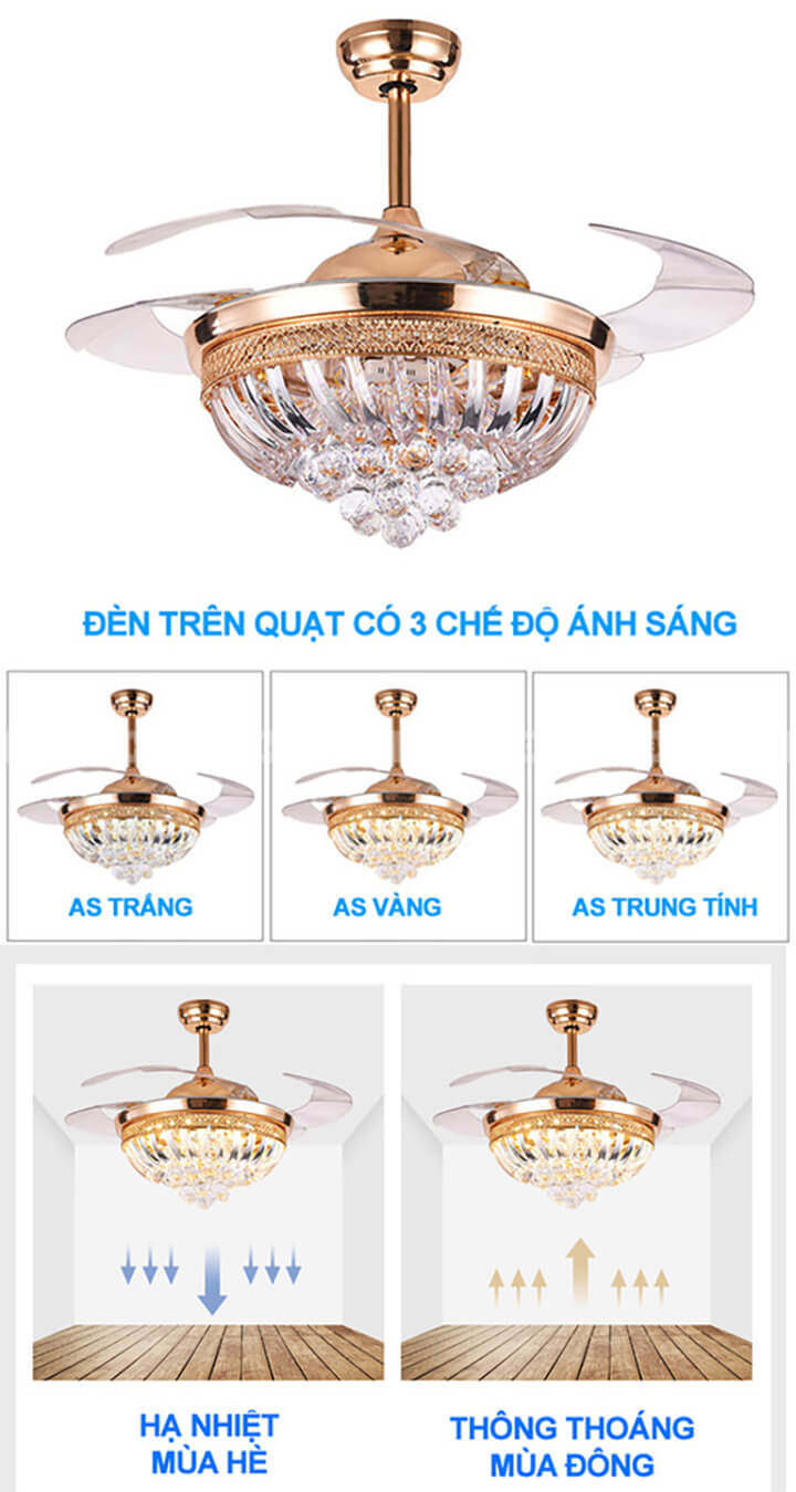 Quạt trần đèn pha lê phòng khách - HL-FAN004