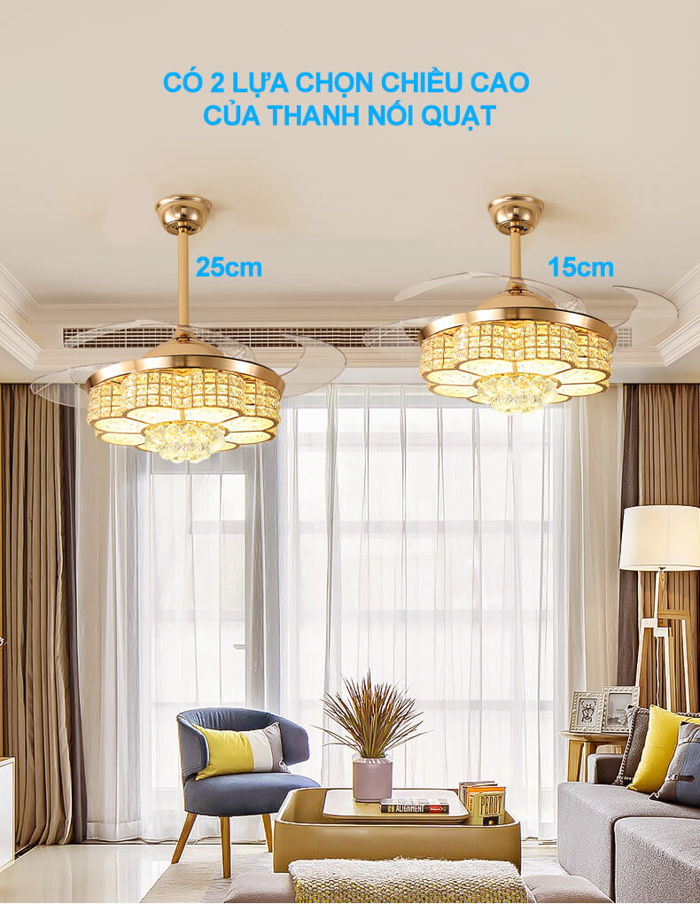 Quạt trần đèn pha lê - HL-FAN008