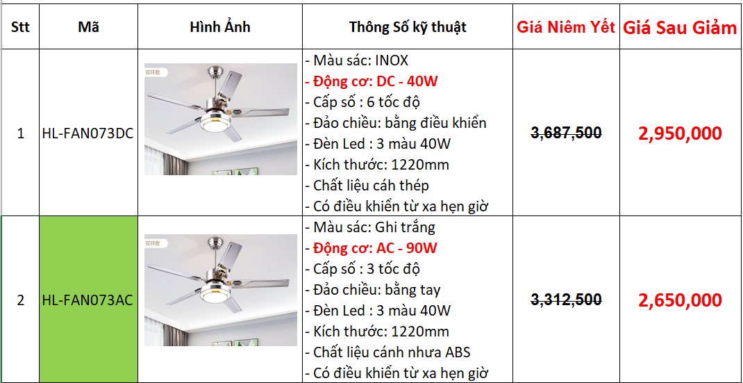 Quạt trần đèn cánh sắt - HL-FAN073