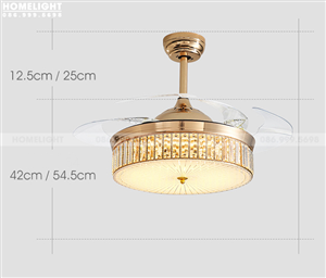 Quạt trần đèn pha lê cánh cụp xòe phù hợp với không gian nào?