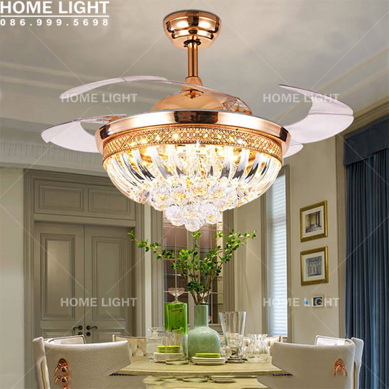 Quạt trần đèn pha lê hiện đại – HL-FAN004